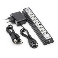 Adaptador HUB Knup, Com 10 Portas USB 2.0, Fonte Alimentação, Para PC e Notebook - HB-T69
