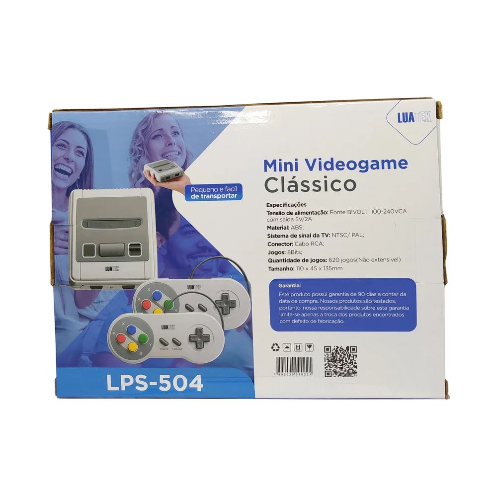 Mini Videogame Retrô 8 Bits Com Jogos Clássicos Dos Anos 80 e 90, 2 Controles, 620 Jogos