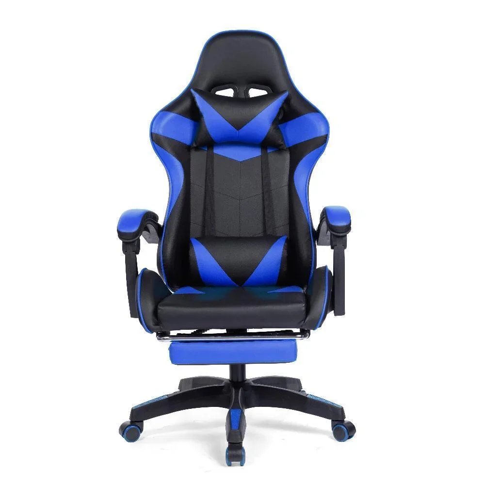 Cadeira Gamer Prizi Pz1006e, Até 120kg, Couro PU, Ângulo Ajustável, Descanso de Pé, Com Almofadas, Azul Cadeira Gamer Prizi Pz1006e, Até 120kg, Couro PU, Ângulo Ajustável, Descanso de Pé, Com Almofadas, Azul