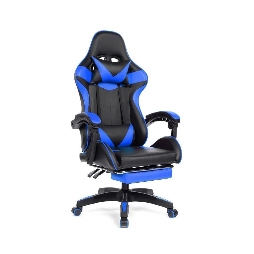 Cadeira Gamer Prizi Pz1006e, Até 120kg, Couro PU, Ângulo Ajustável, Descanso de Pé, Com Almofadas, Azul Cadeira Gamer Prizi Pz1006e, Até 120kg, Couro PU, Ângulo Ajustável, Descanso de Pé, Com Almofadas, Azul