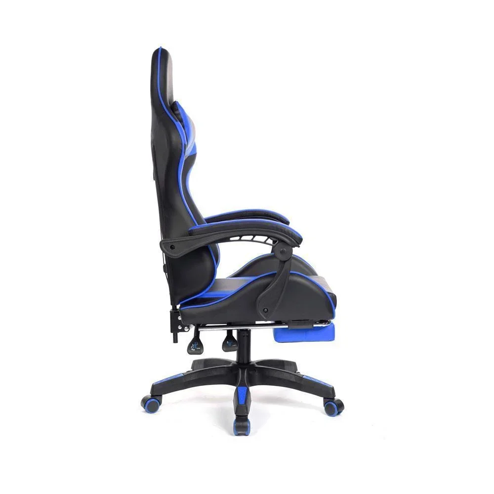 Cadeira Gamer Prizi Pz1006e, Até 120kg, Couro PU, Ângulo Ajustável, Descanso de Pé, Com Almofadas, Azul Cadeira Gamer Prizi Pz1006e, Até 120kg, Couro PU, Ângulo Ajustável, Descanso de Pé, Com Almofadas, Azul