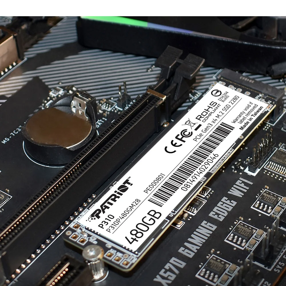 SSD 480Gb Patriot P310, M.2 2280 Pcie 3x4 Nvme 1.3, Leitura 1700mb/s, Grav. 1500mb/s - P310p480gm28