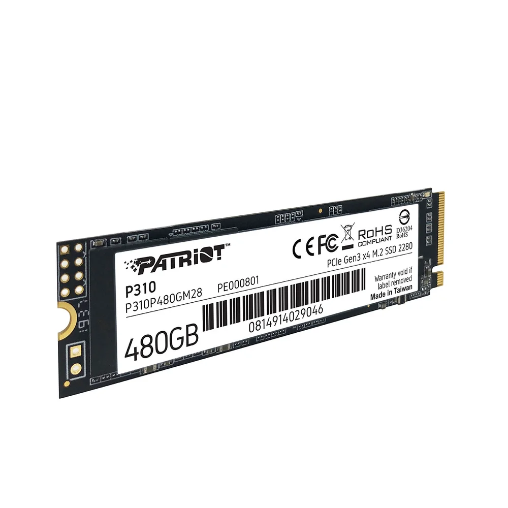 SSD 480Gb Patriot P310, M.2 2280 Pcie 3x4 Nvme 1.3, Leitura 1700mb/s, Grav. 1500mb/s - P310p480gm28