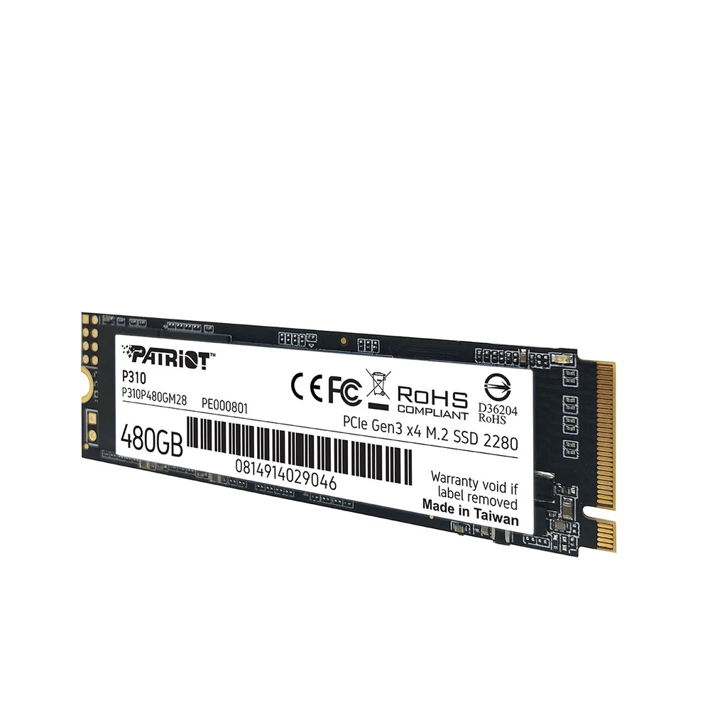 SSD 480Gb Patriot P310, M.2 2280 Pcie 3x4 Nvme 1.3, Leitura 1700mb/s, Grav. 1500mb/s - P310p480gm28