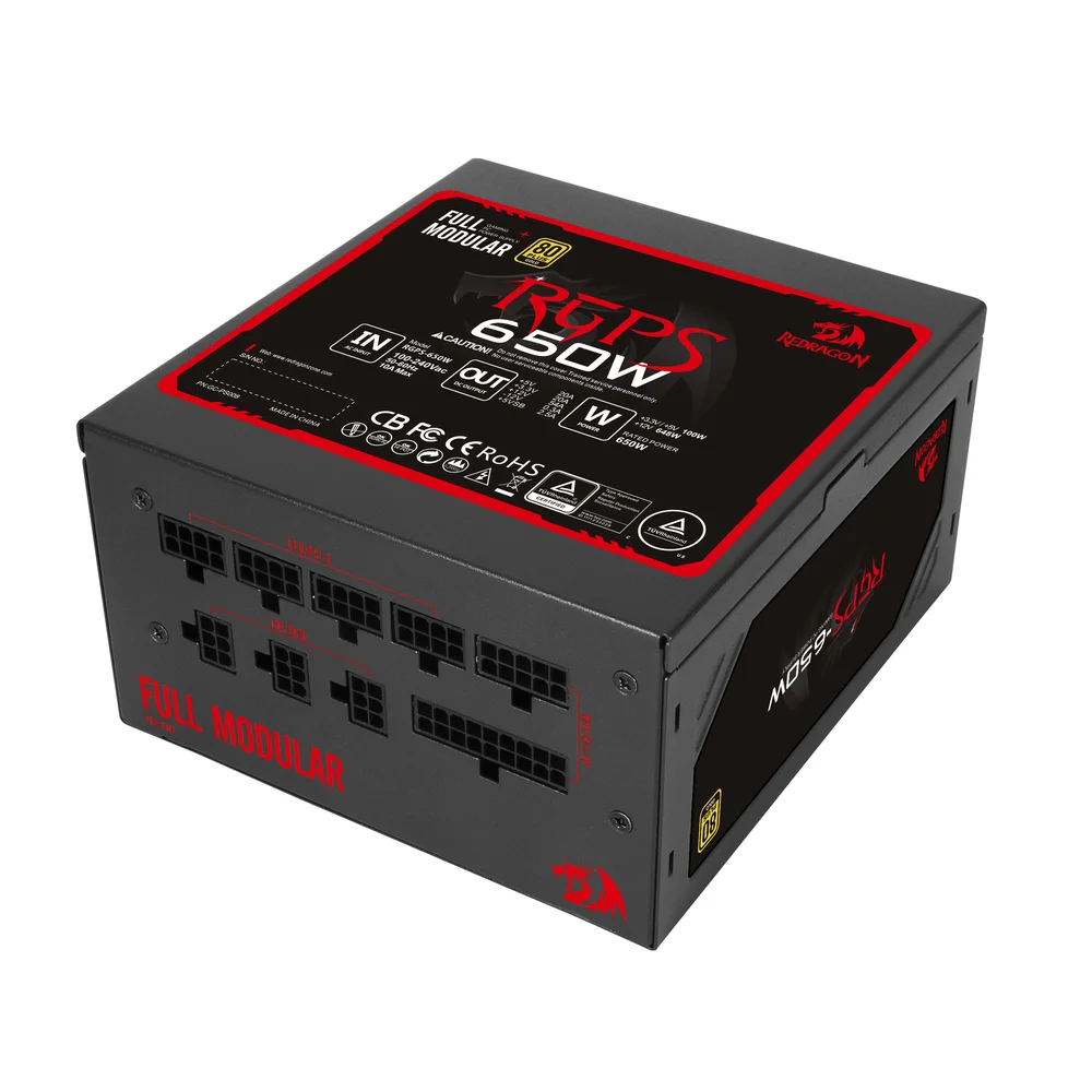 Fonte Redragon, 650W, 80 Plus Gold, PFC Ativo, Full Modular - RGPS-650W Fonte Redragon, 650W, 80 Plus Gold, PFC Ativo, Full Modular - RGPS-650W