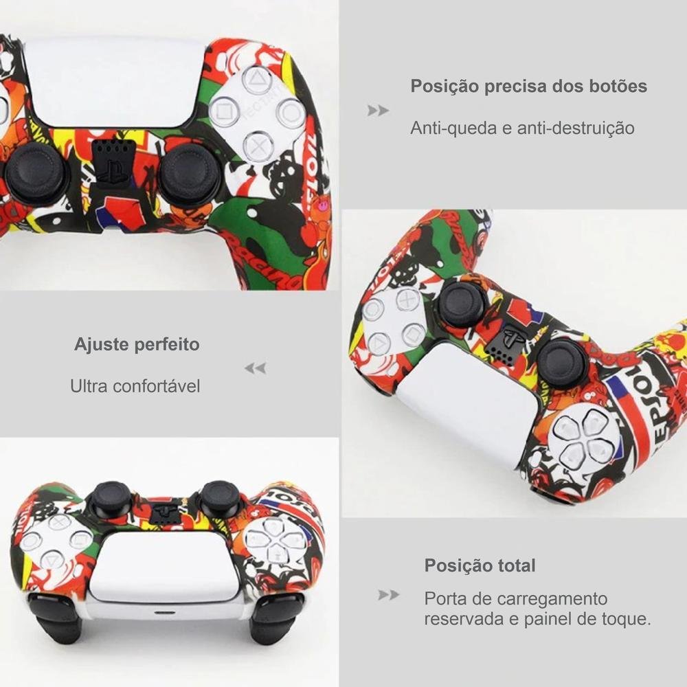 Capa Capinha Case Skin P/ Controle De Ps5 Playstation 5 Protetora Em Silicone Camuflado Alta Proteção Cor: Graffiti 07.