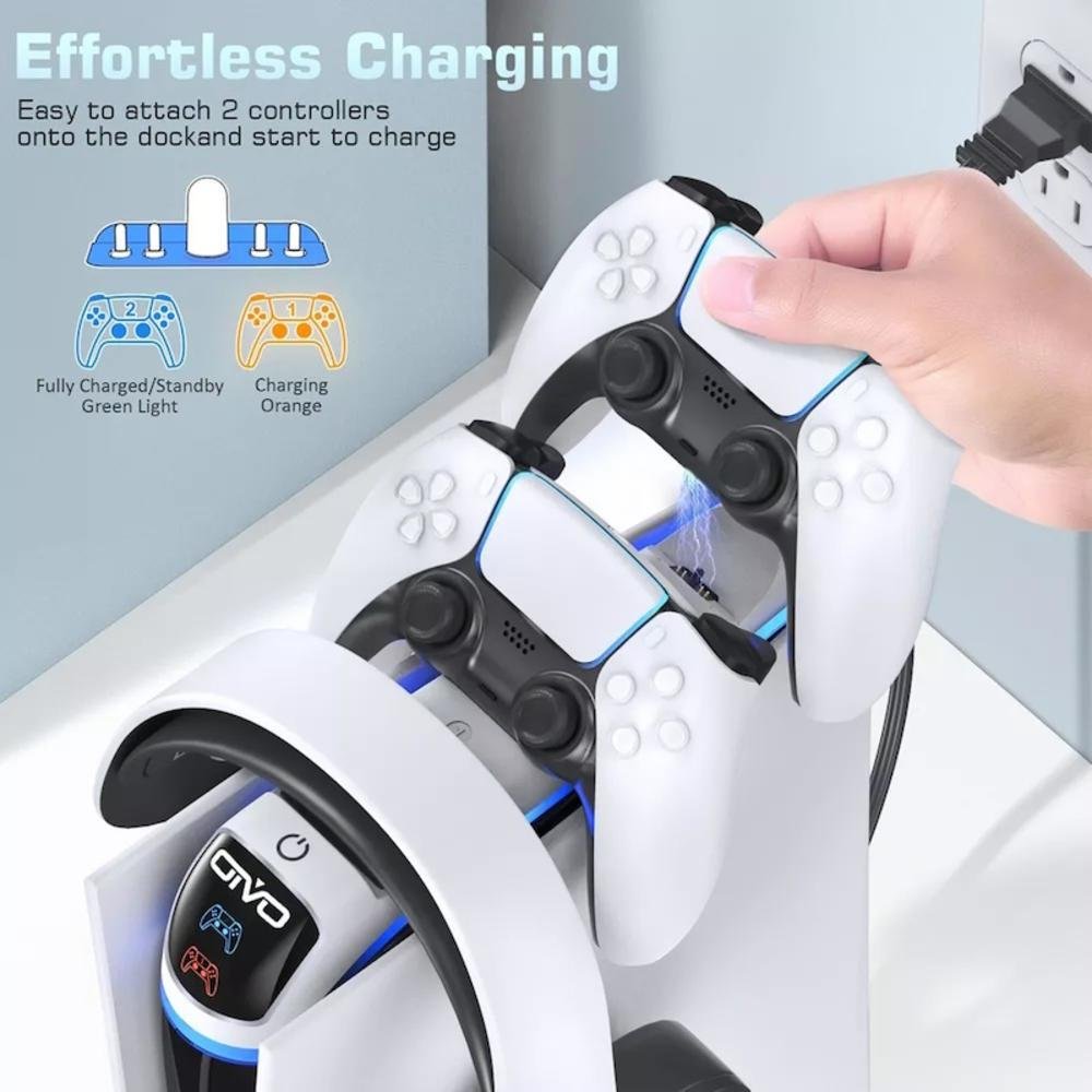 Carregador Dock 2 Controles Ps5 + Suporte Fone Headset Ps 3d