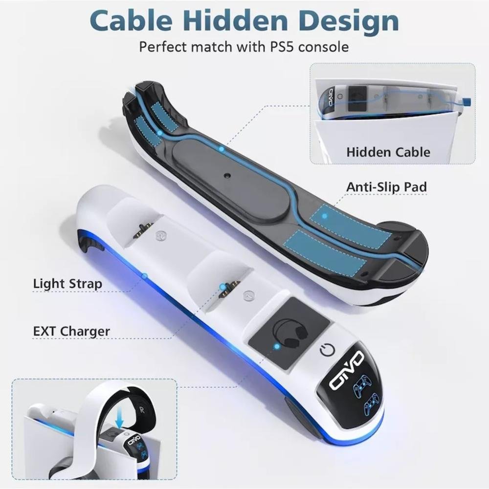 Carregador Dock 2 Controles Ps5 + Suporte Fone Headset Ps 3d