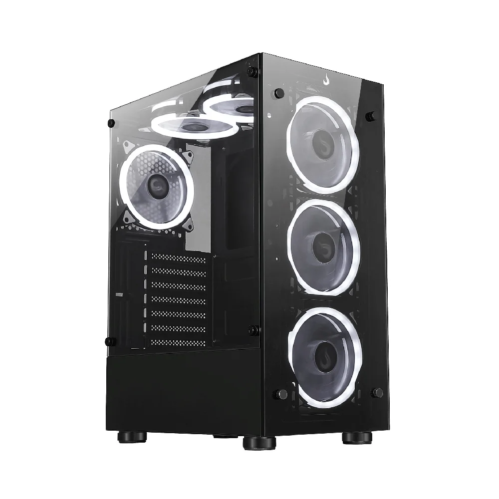 Gabinete Gamer Rise Mode Glass 06X, Mid Tower, ATX, Lateral em Vidro Fumê e Frontal em Vidro Temperado, Sem FANs, Preto - RM-CA-06X-FB Gabinete Gamer Rise Mode Glass 06X, Mid Tower, ATX, Lateral em Vidro Fumê e Frontal em Vidro Temperado, Sem FANs, Preto - RM-CA-06X-FB