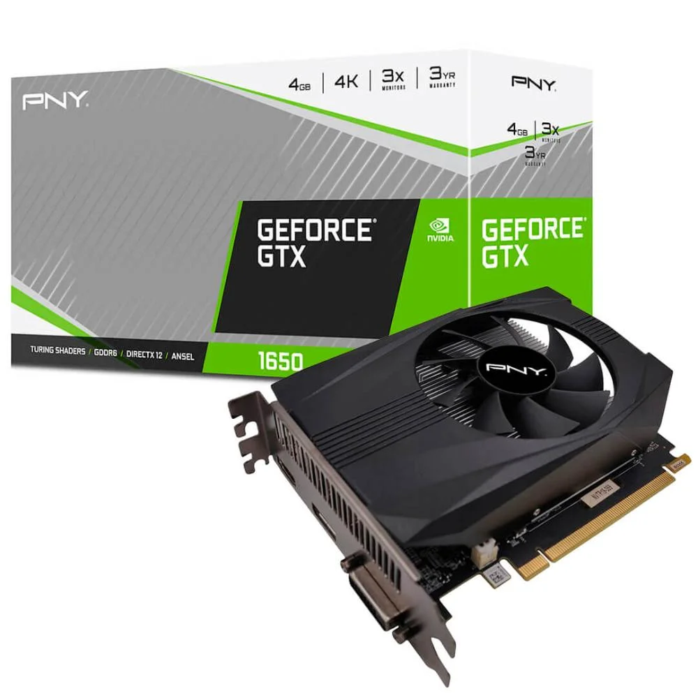 Placa de Vídeo PNY NVIDIA GeForce GTX 1650, 4GB GDDR6, 128 Bits, Single FAN - VCG16504D6SFMPB1 Placa de Vídeo PNY NVIDIA GeForce GTX 1650, 4GB GDDR6, 128 Bits, Single FAN - VCG16504D6SFMPB1