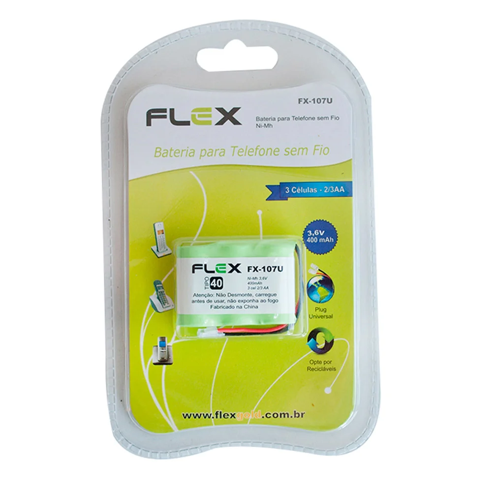 Bateria Telefone Sem Fio, 3.6v, 400 Mah, Tipo 40 Flex - Fx-107u