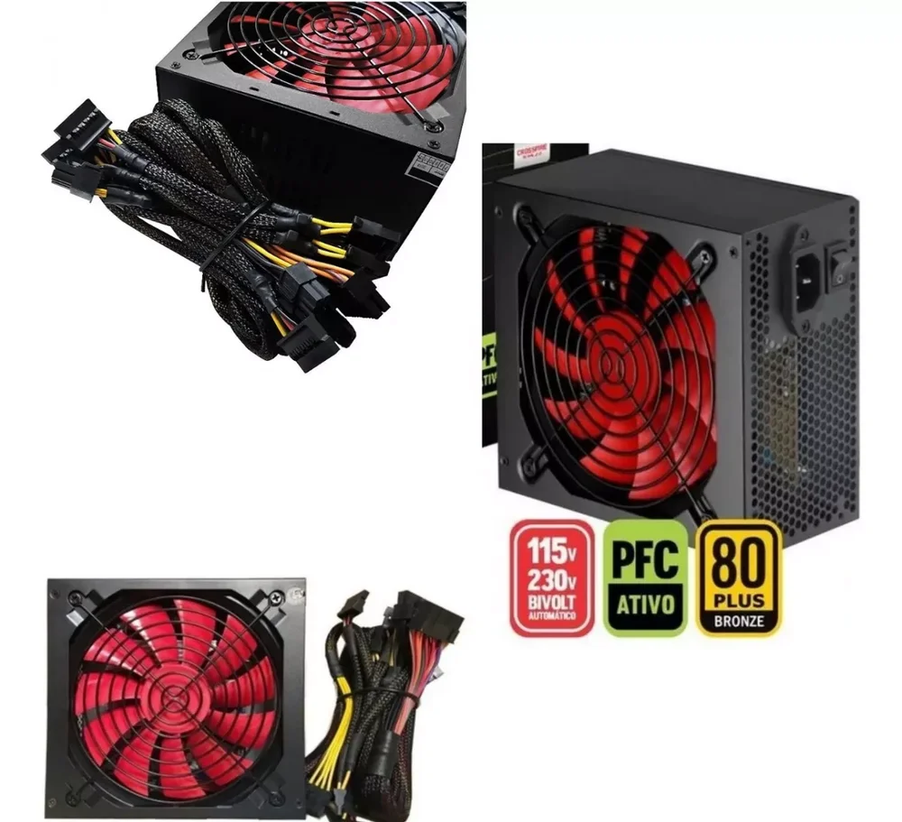 Fonte Brazilpc 500W Real, 80plus Bronze, 24 Pinos, ATX Fonte Brazilpc 500W Real, 80plus Bronze, 24 Pinos, ATX