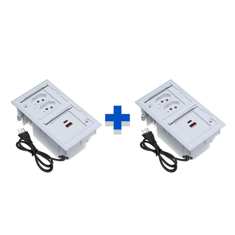 Kit com Caixas De Tomadas, 4 Blocos, 2 Tomadas 20A, 2 USB, 1 Tipoc