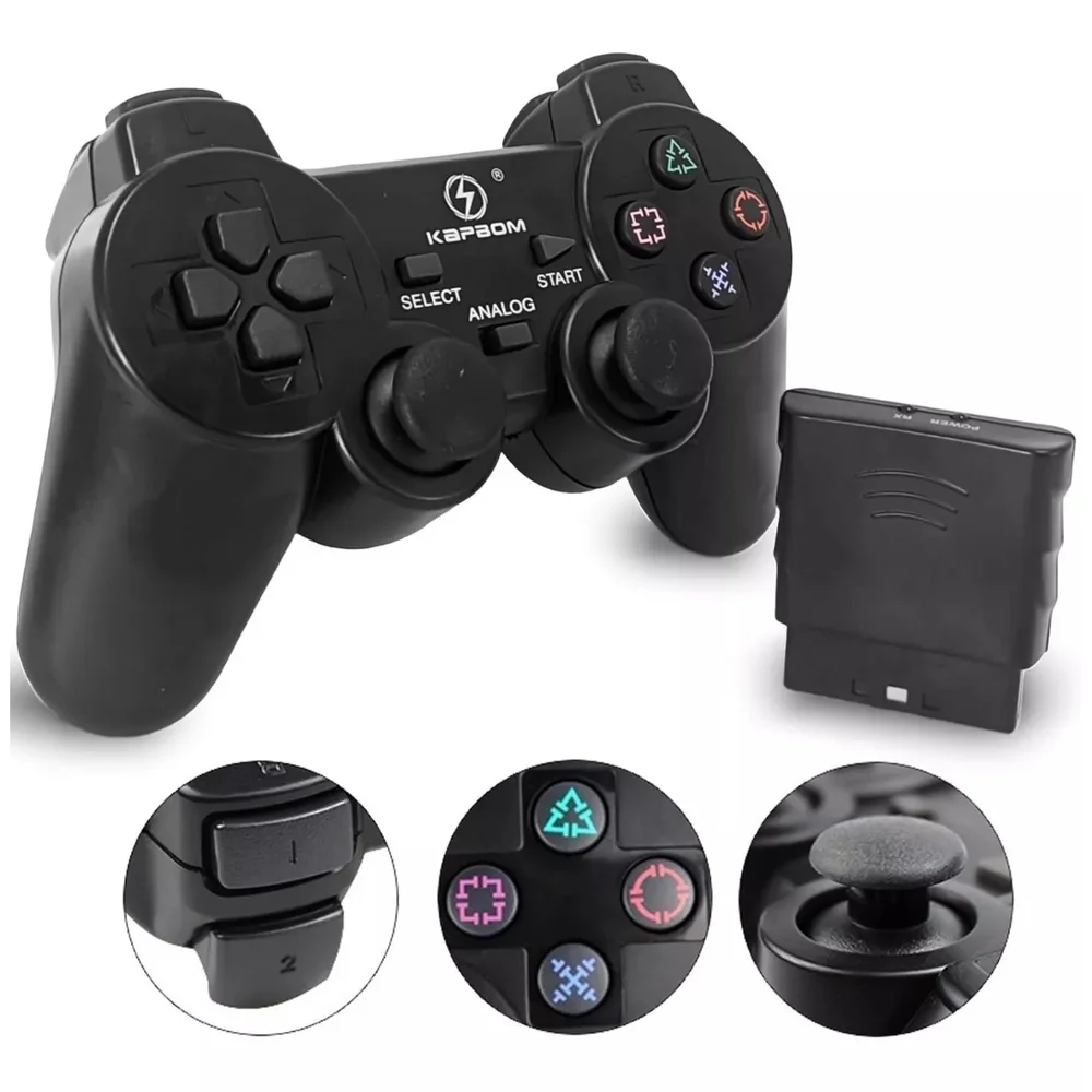 Controle Playstation 2 Kapbom Sem Fio, Ps2/Ps1, Wireless, Preto Controle Playstation 2 Kapbom Sem Fio, Ps2/Ps1, Wireless, Preto