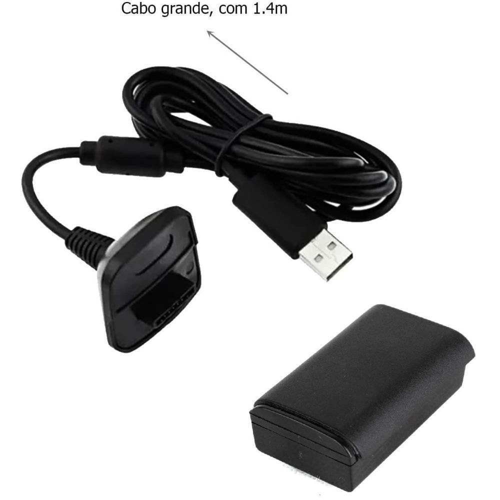 Bateria Recarregável + Cabo Carregador Para Controle Wireless De Xbox 360, 12000mah