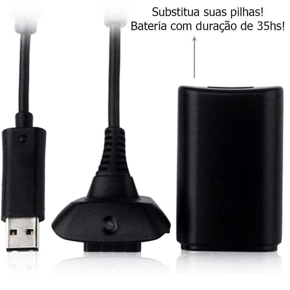 Bateria Recarregável + Cabo Carregador Para Controle Wireless De Xbox 360, 12000mah