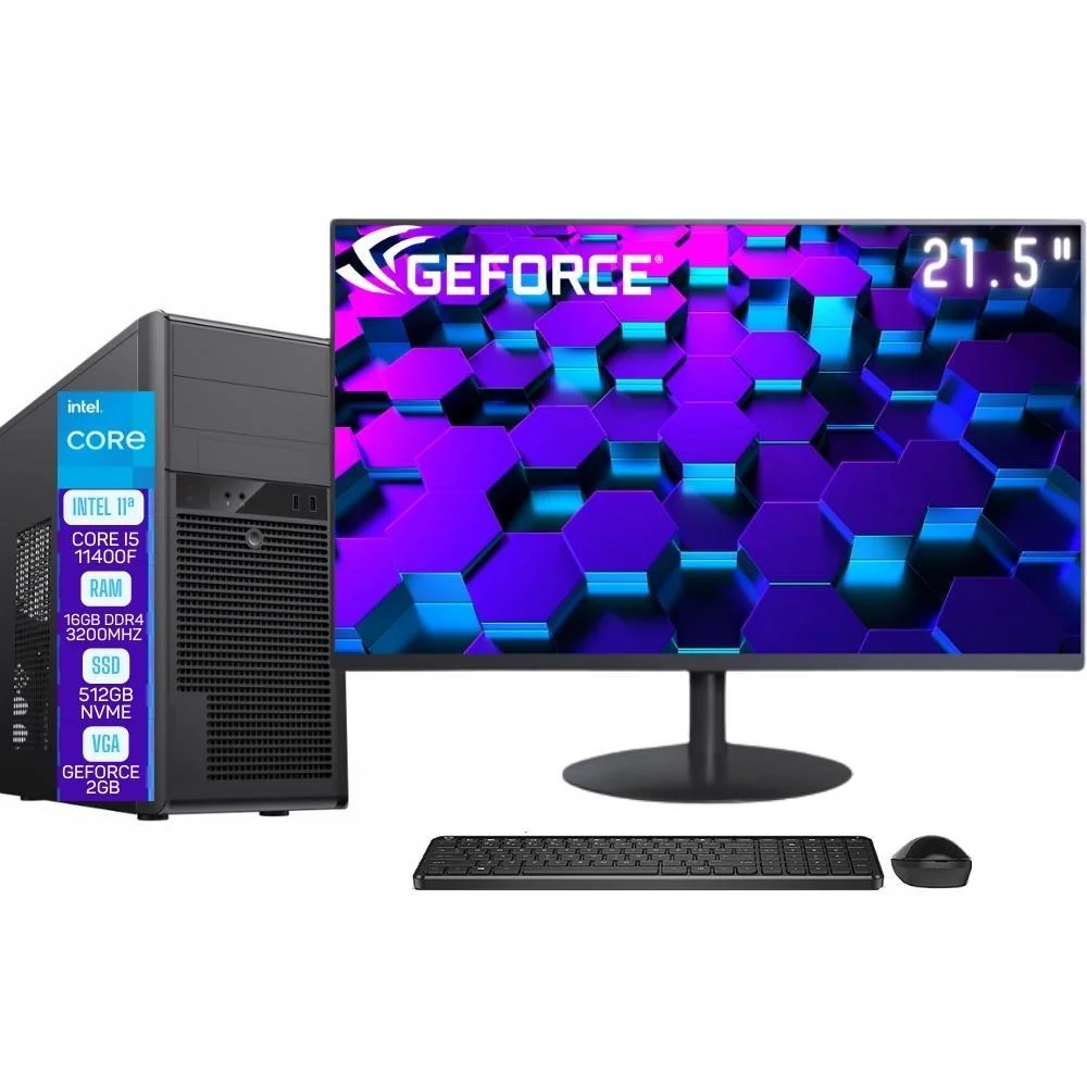 "Computador Skill Pro i5 11400F, 16GB, SSD 512GB, Geforce 2GB, Monitor 21,5"", Windows 11 Original Microsoft SP-088"