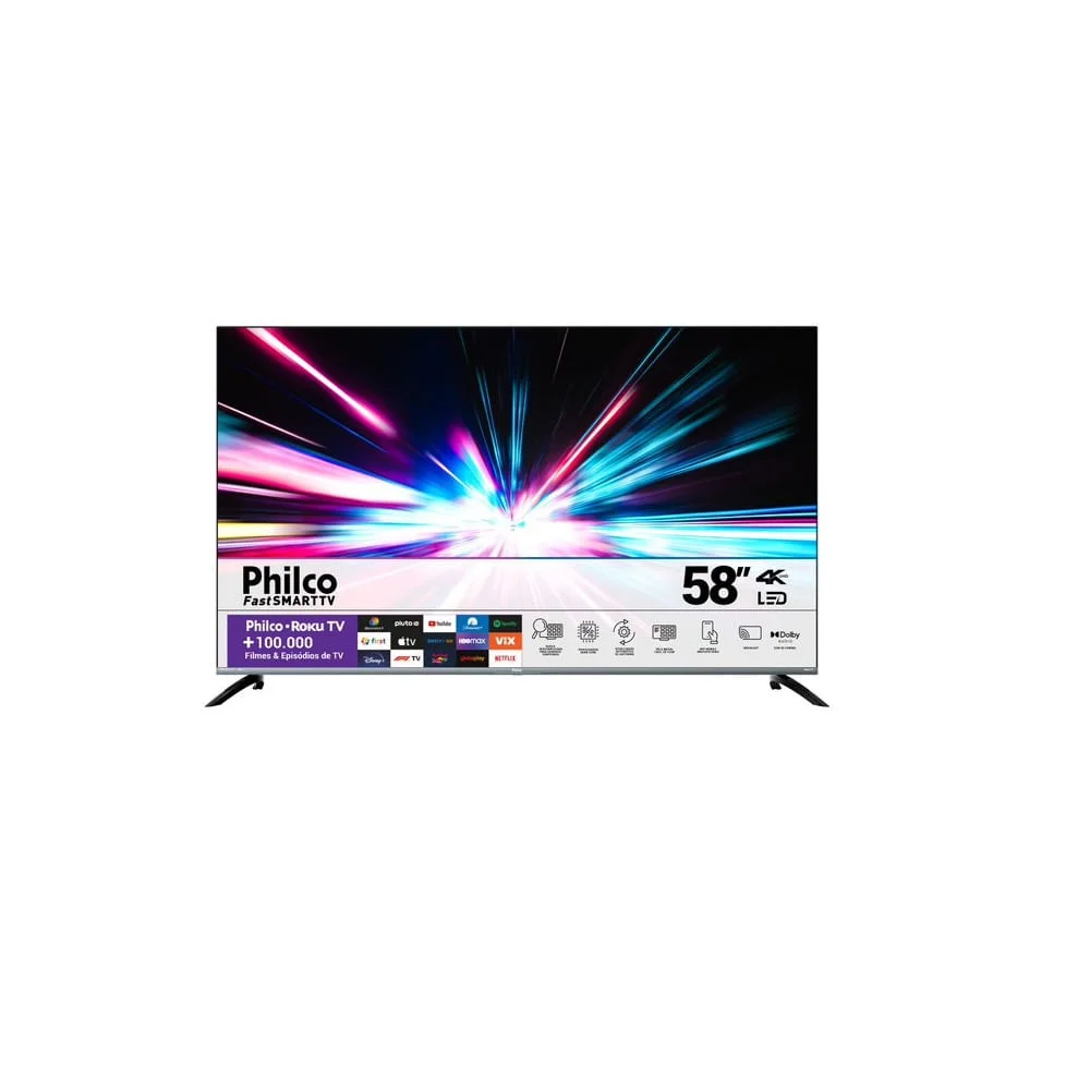 Smart TV Philco 58 Pol, 4K, HDR10, Dolby Audio, 4x HDMI 2.0, Wi-fi, Roku TV - Ptv58g70r2csgbl Smart TV Philco 58 Pol, 4K, HDR10, Dolby Audio, 4x HDMI 2.0, Wi-fi, Roku TV - Ptv58g70r2csgbl