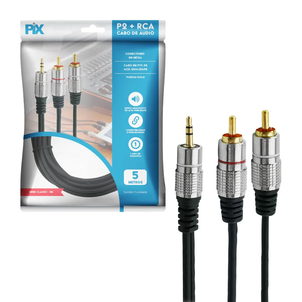 Cabo P2 Estéreo Para 2 RCA Macho KaBuM