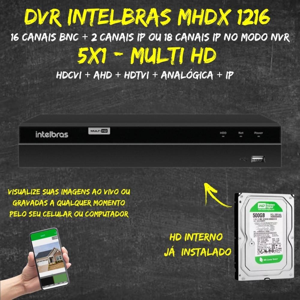 Dvr Gravador Inteligente 16ch Mhdx 1216, C/hd 500GB Dvr Gravador Inteligente 16ch Mhdx 1216, C/hd 500GB