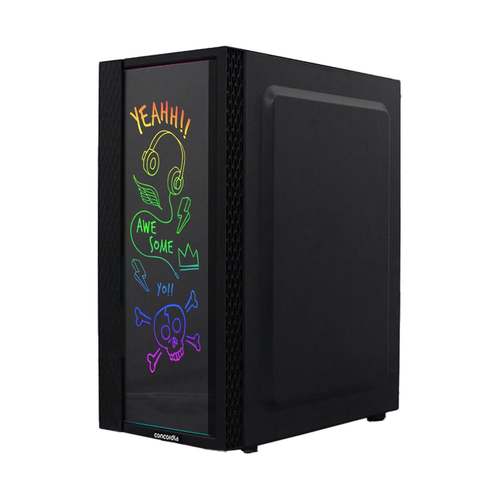 Gabinete Gamer Concórdia Creative, Mid Tower, ARGB, Vidro Frontal Para Escrita, 3 Fans Gabinete Gamer Concórdia Creative, Mid Tower, ARGB, Vidro Frontal Para Escrita, 3 Fans