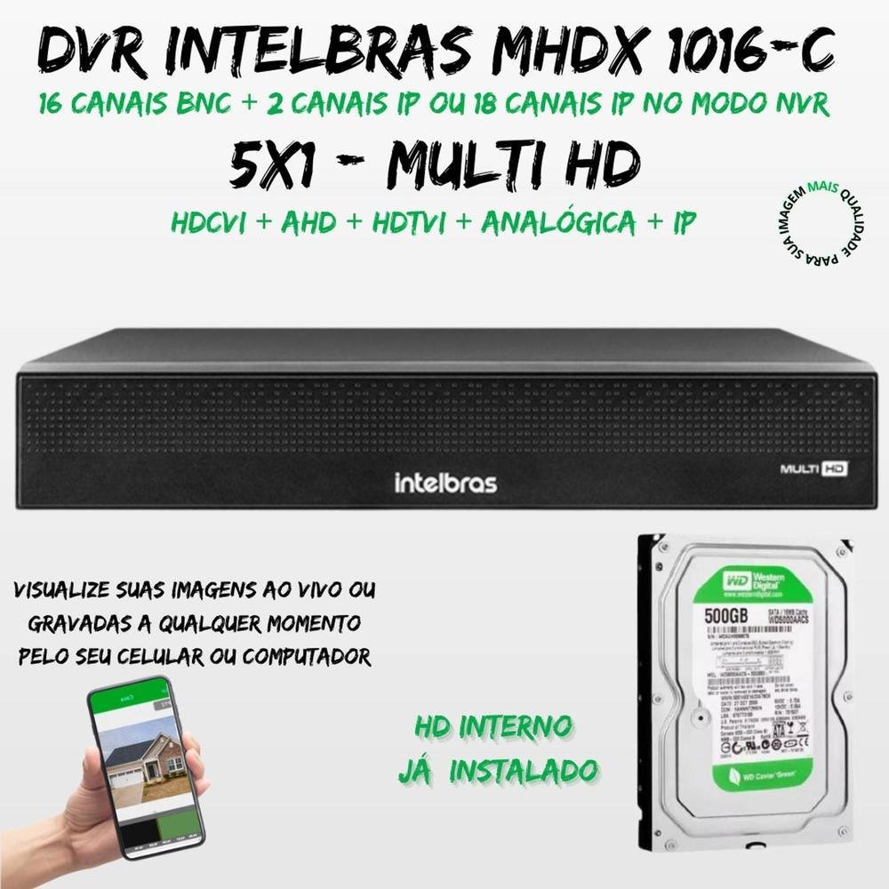 Kit 16 Cameras Intelbras, 1220, Full Color, Dvr Mhdx 16 Ch, Color Noite