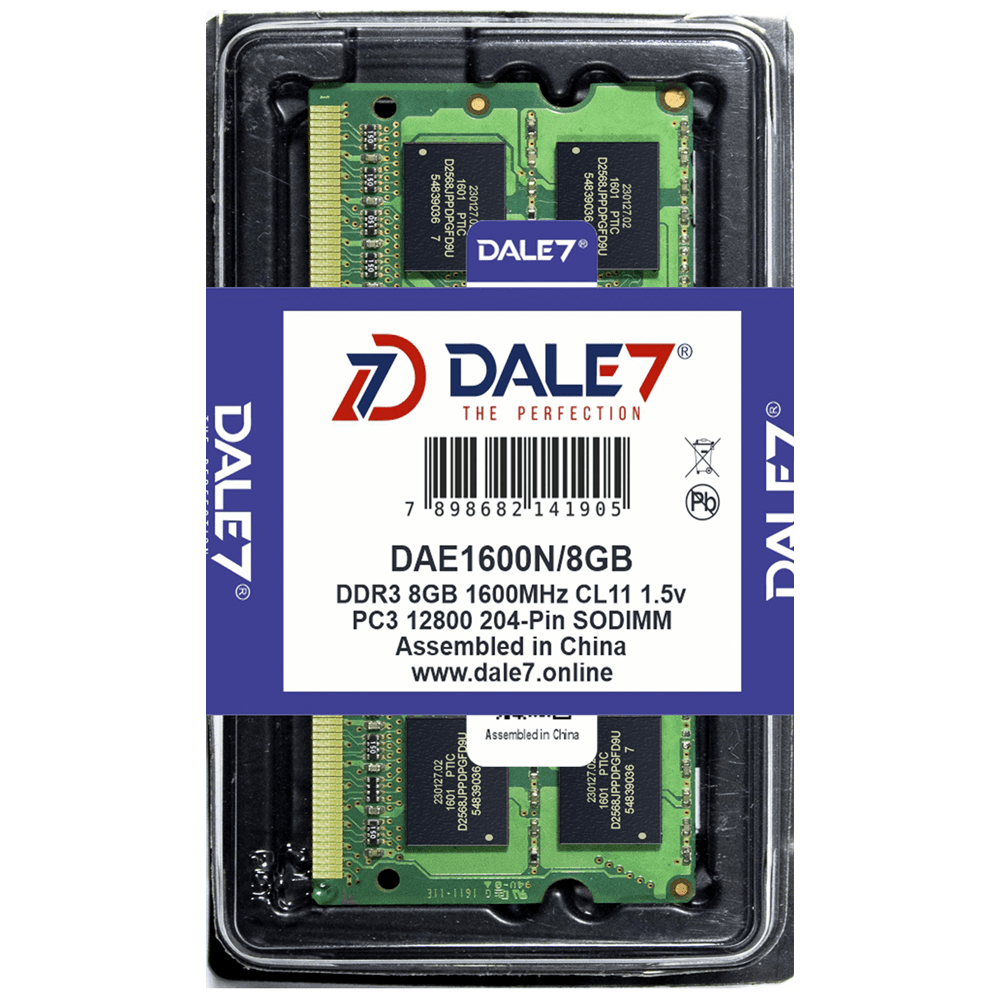 Memória Dale7, 8GB, 1600Mhz, DDR3, Notebook, 1.5v Memória Dale7, 8GB, 1600Mhz, DDR3, Notebook, 1.5v
