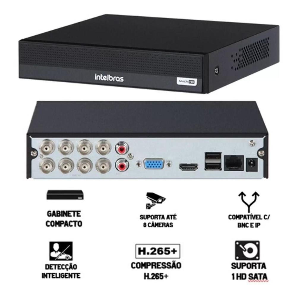 Kit 8 Câmeras De Segurança Full Hd 1080p 20m Infra C/4 Full Color+dvr Intelbras+cabos E Acessórios