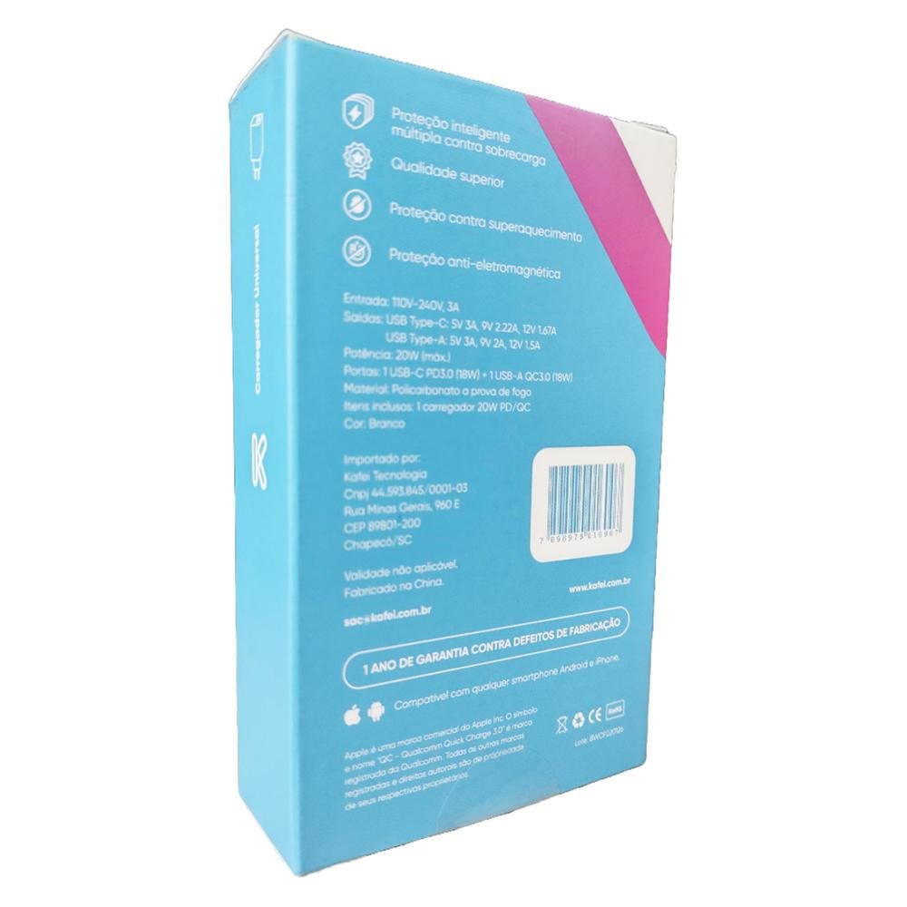 Carregador Tomada Kafei, 20w, USB -a, Branco - Kibwcp001