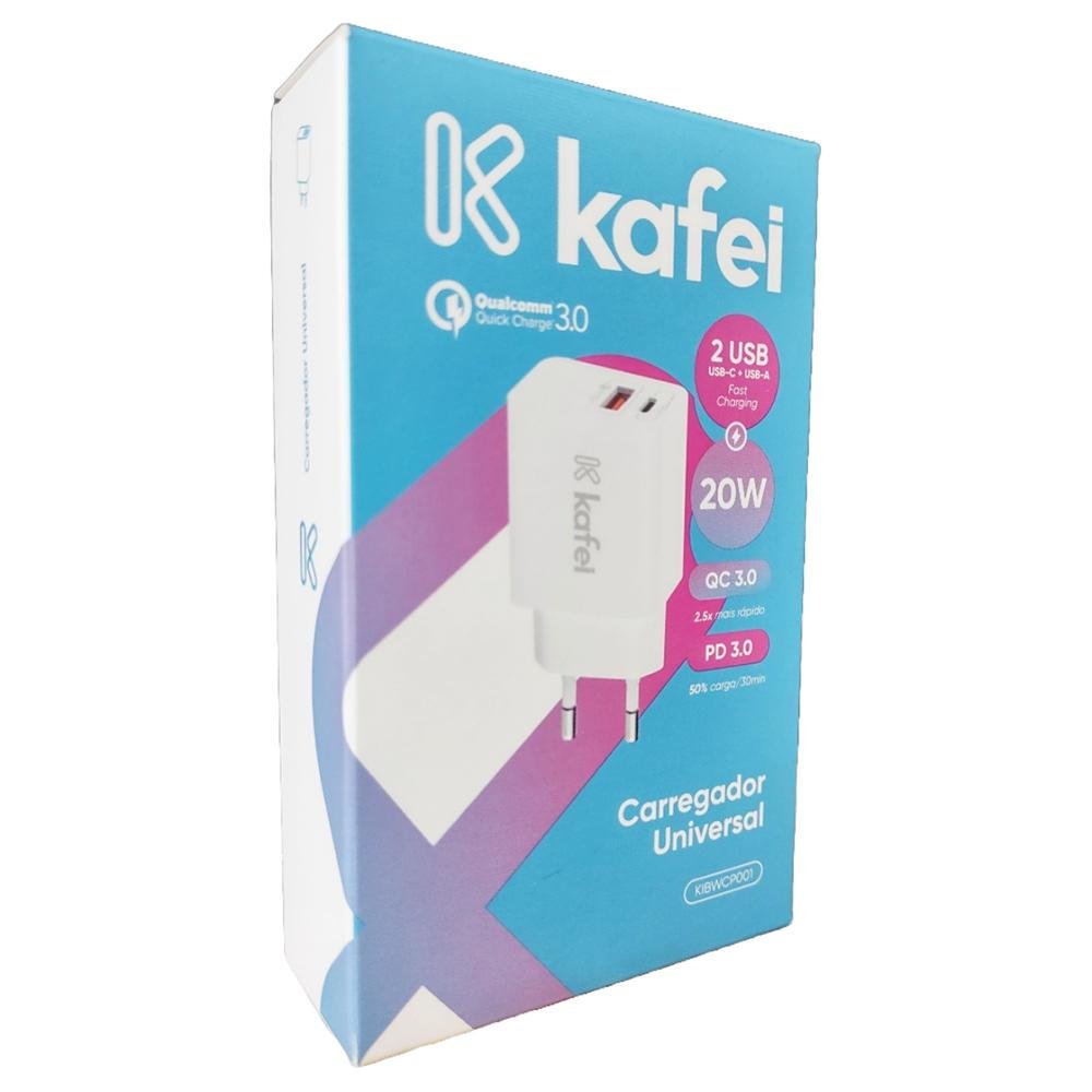Carregador Tomada Kafei, 20w, USB -a, Branco - Kibwcp001