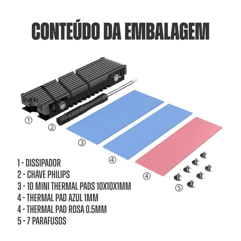 Dissipador Calor Alumínio Thermal Pad SSD Nvme M.2 2280 Jeyi Preto