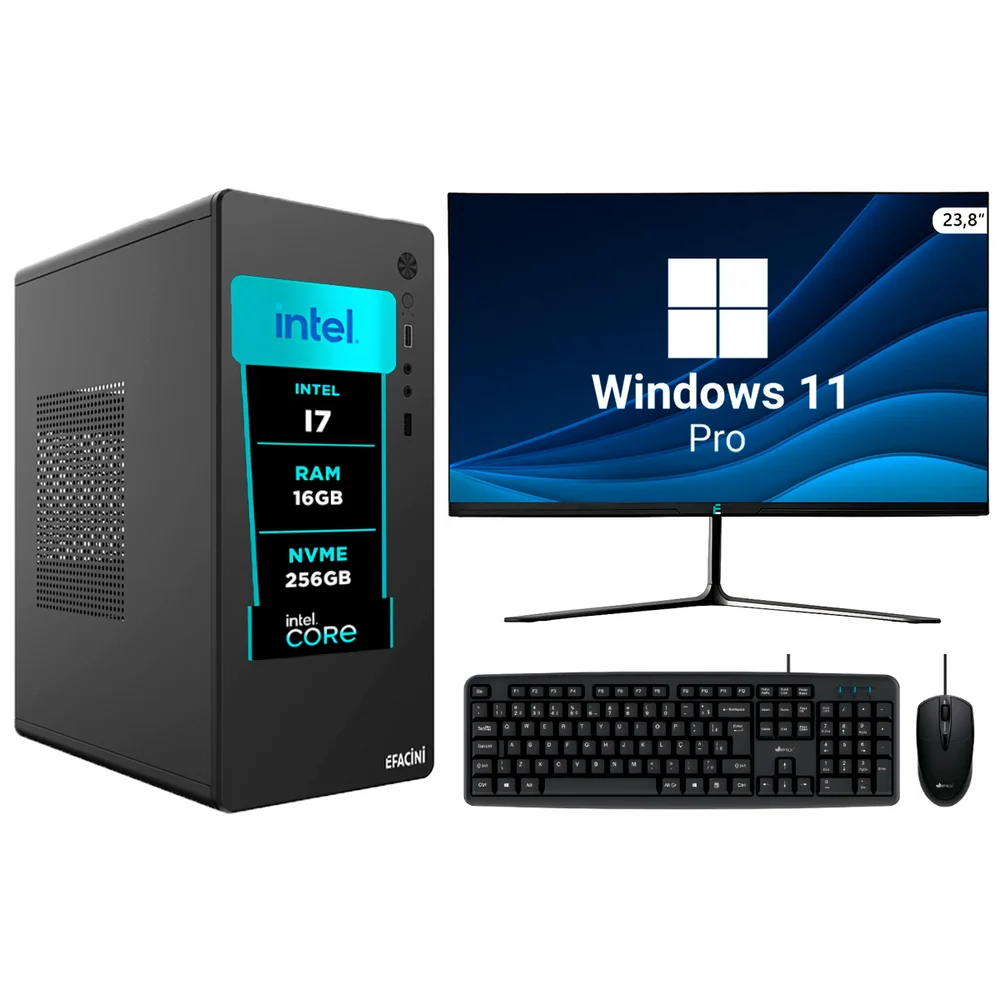 "Computador PC Completo Efacini, Intel Core I7, 16gb, Wi-Fi 6, Bluetooth 5.3, WINDOWS 11 Pro, Monitor 24 "", SSD Nvme - 256" em Campinas