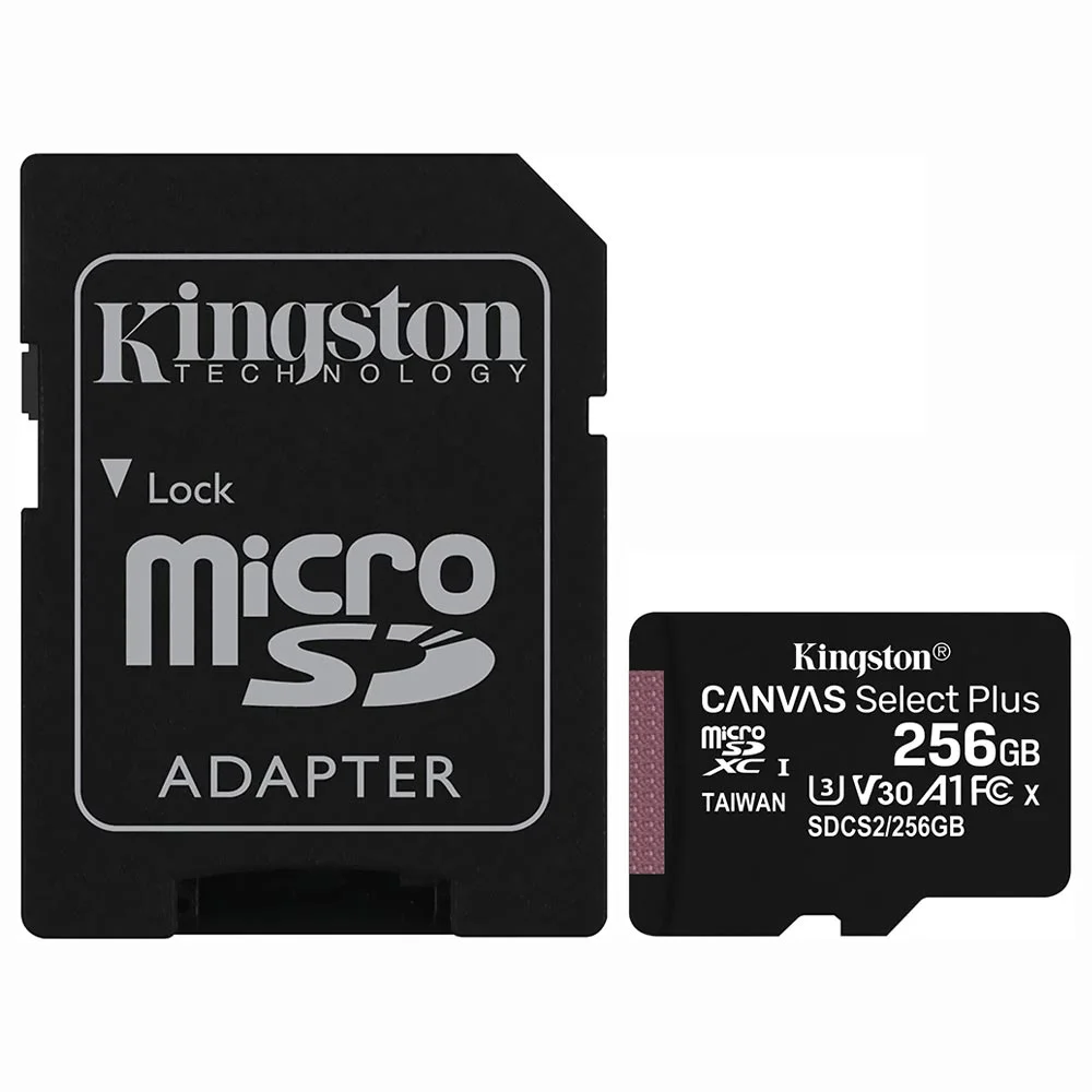 Cartão de Memória Micro SD Kingston, 256GB, Velocidade de Leitura de 100MB/s