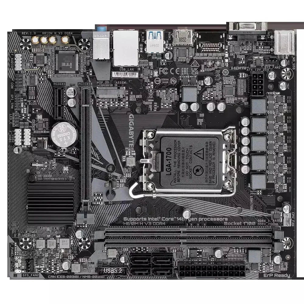 Placa Mae Gigabyte Intel H610m H V3, Matx, LGA  1700, M.2 Nvme 2x, DDR4 Max. 64GB 1x D-sub 1x HDMI 2x USB