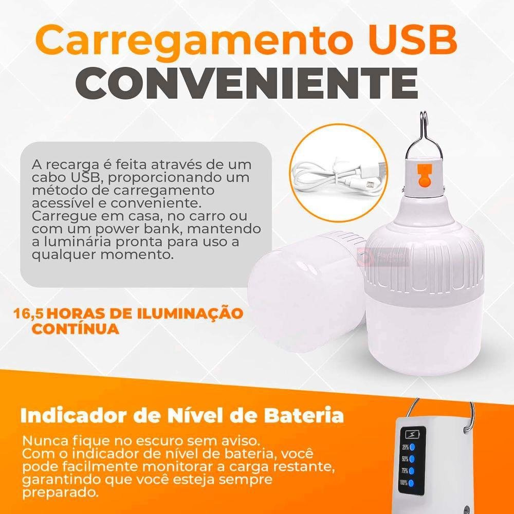 Lâmpada De LED Bulbo, De Emergência, 48w, Recarregável, Portátil