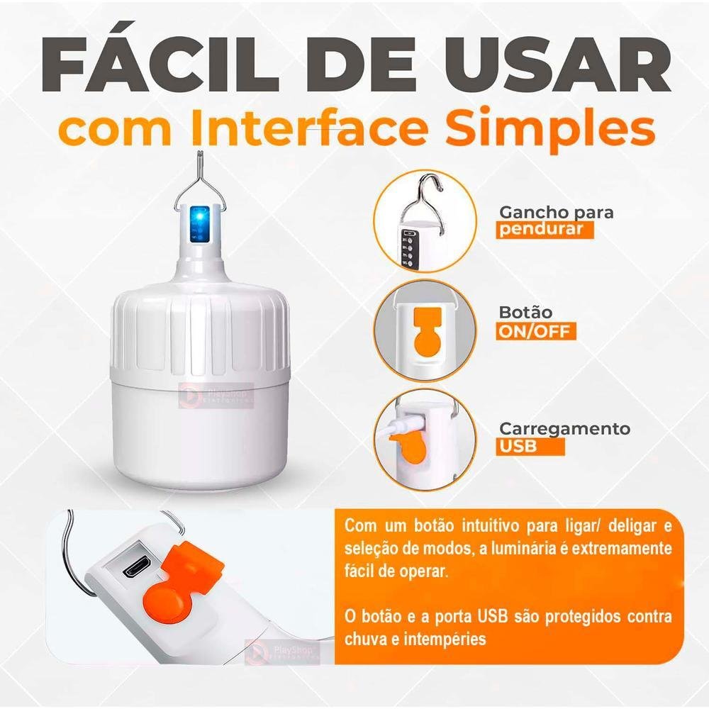 Lâmpada De LED Bulbo, De Emergência, 48w, Recarregável, Portátil