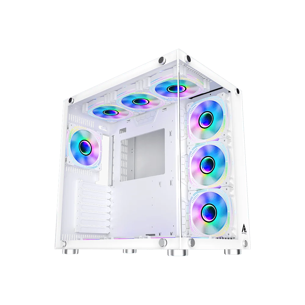 Gabinete Gamer Ryvel,  Mid Tower, ARGB, com Vidro Temperado, 9 Fans - Ry-gb-yr-wt.