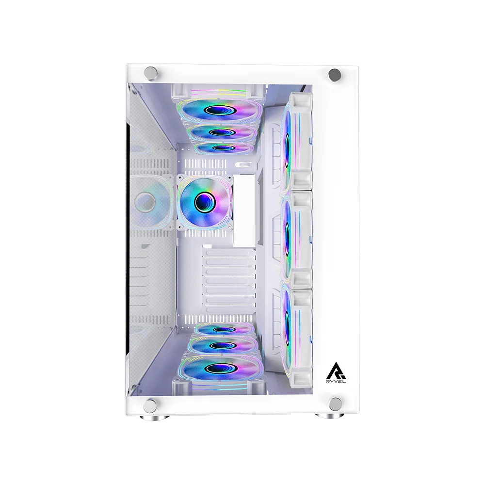 Gabinete Gamer Ryvel,  Mid Tower, ARGB, com Vidro Temperado, 9 Fans - Ry-gb-yr-wt.