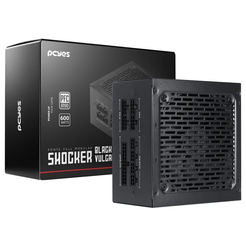 Fonte De Alimentação Gamer PCyes Shocker Full Modular 600w 80 Plus White - Black Vulcan Fonte De Alimentação Gamer PCyes Shocker Full Modular 600w 80 Plus White - Black Vulcan