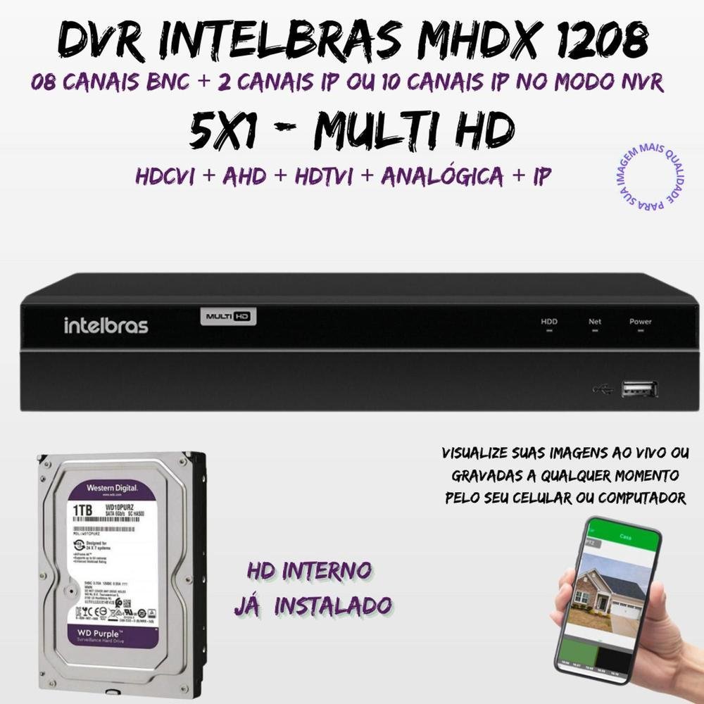 Kit Intelbras 8 Cam. 1220b Full Color Dvr 1208 1TB Purple