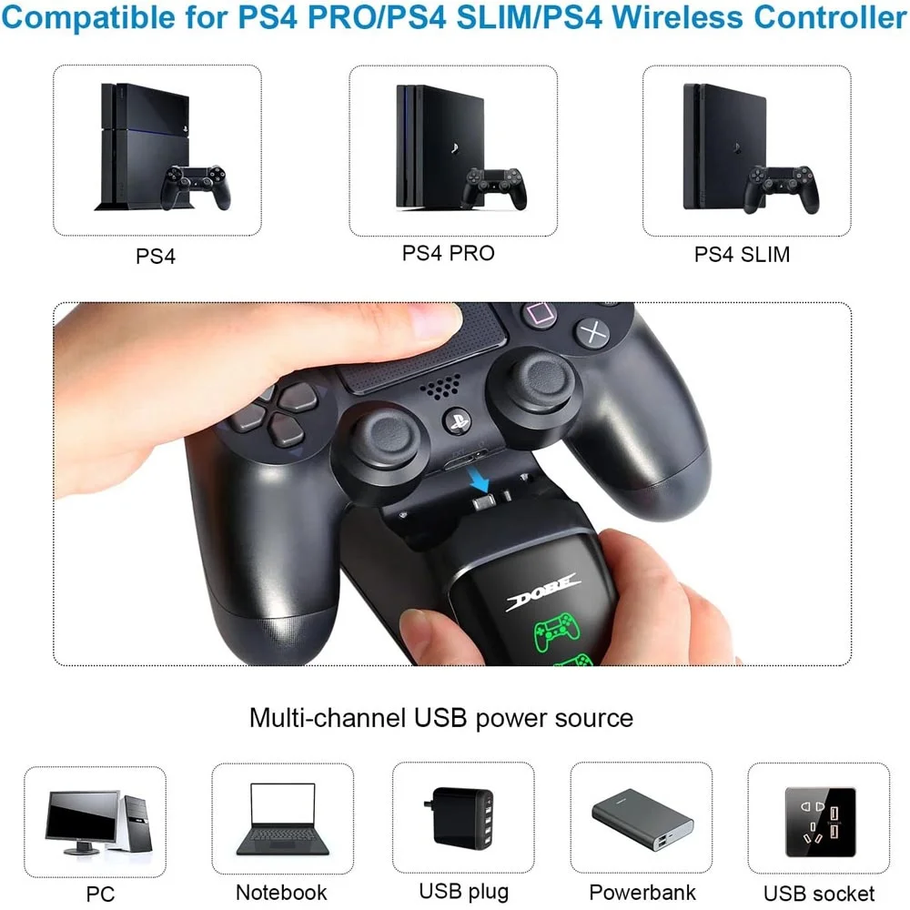 Base De Carregamento Dupla Para Controle Sem Fio Playstation 4 Ps4 Slim, Pro Base De Carregamento Dupla Para Controle Sem Fio Playstation 4 Ps4 Slim, Pro