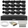 Kit 16 Câmeras Tudo Forte TF 2020 B Black Full HD 1080p Bullet com Visão Noturna 20M Proteção IP66 + Dvr Intelbras MHDX 3116-C 16 Canais