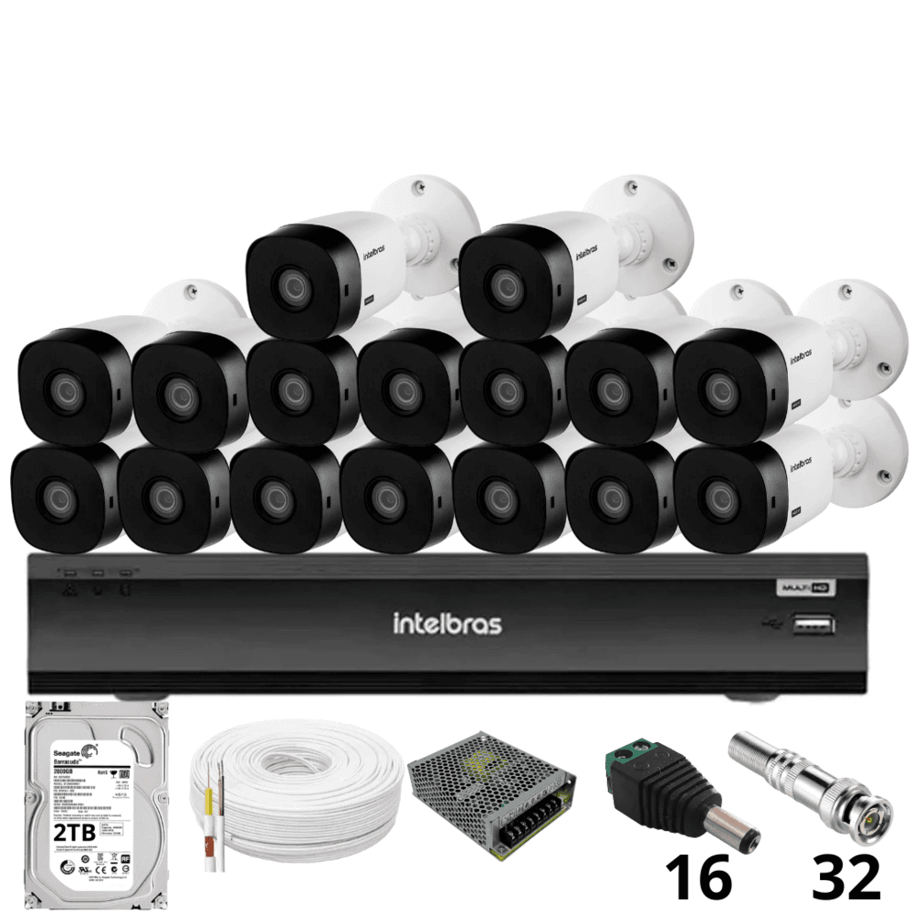 Kit 16 Câmeras Intelbras 1220b Full Hd Dvr Intelbras Imhdx 3132 Inteligência Artificial Hd 2TB Kit 16 Câmeras Intelbras 1220b Full Hd Dvr Intelbras Imhdx 3132 Inteligência Artificial Hd 2TB