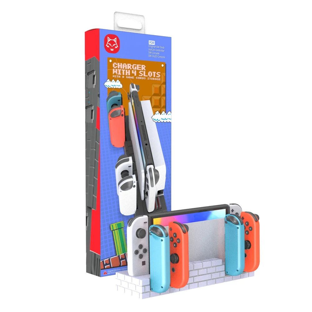 Dock Base Estação De Carregamento Para 4 Controle Joy-con De Nintendo Switch Lite OLED - Armazenamento Para 8 Jogos Bran Dock Base Estação De Carregamento Para 4 Controle Joy-con De Nintendo Switch Lite OLED - Armazenamento Para 8 Jogos Bran