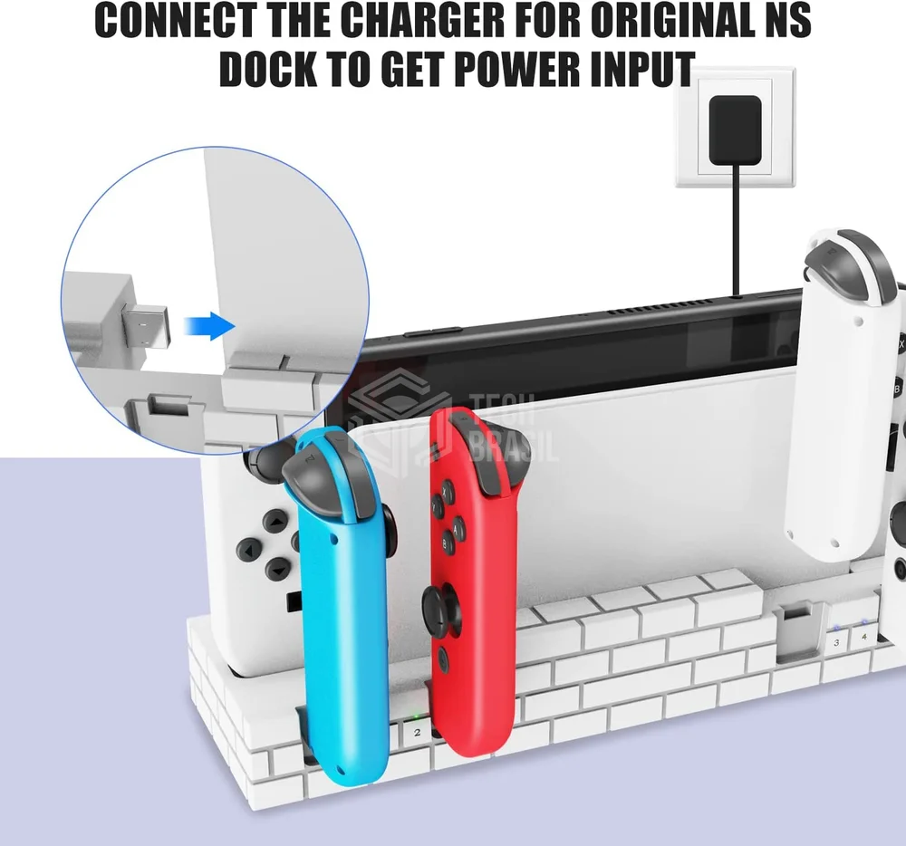 Dock Base Estação De Carregamento Para 4 Controle Joy-con De Nintendo Switch Lite OLED - Armazenamento Para 8 Jogos Bran Dock Base Estação De Carregamento Para 4 Controle Joy-con De Nintendo Switch Lite OLED - Armazenamento Para 8 Jogos Bran