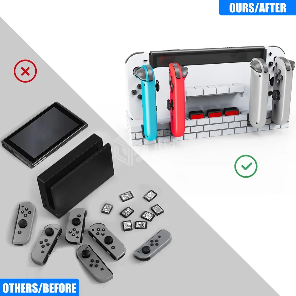 Dock Base Estação De Carregamento Para 4 Controle Joy-con De Nintendo Switch Lite OLED - Armazenamento Para 8 Jogos Bran Dock Base Estação De Carregamento Para 4 Controle Joy-con De Nintendo Switch Lite OLED - Armazenamento Para 8 Jogos Bran