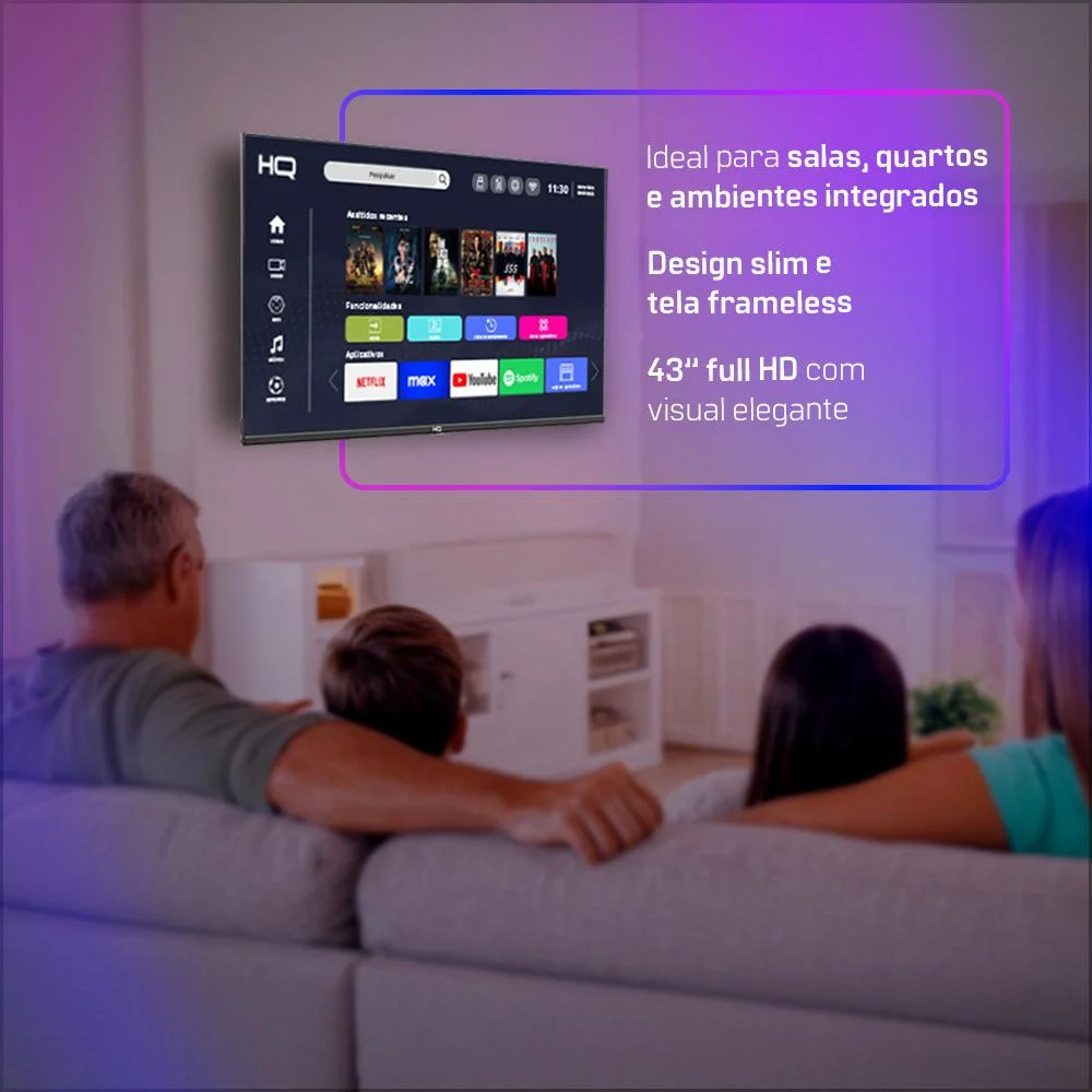 Smart Tv 43 Polegadas Hq Full HD, 3 HDMI, 2 USB, Bluetooth, Wifi, Tela Sem Bordas, Android 12, Design Slim - Hqs43nkhm - view 2