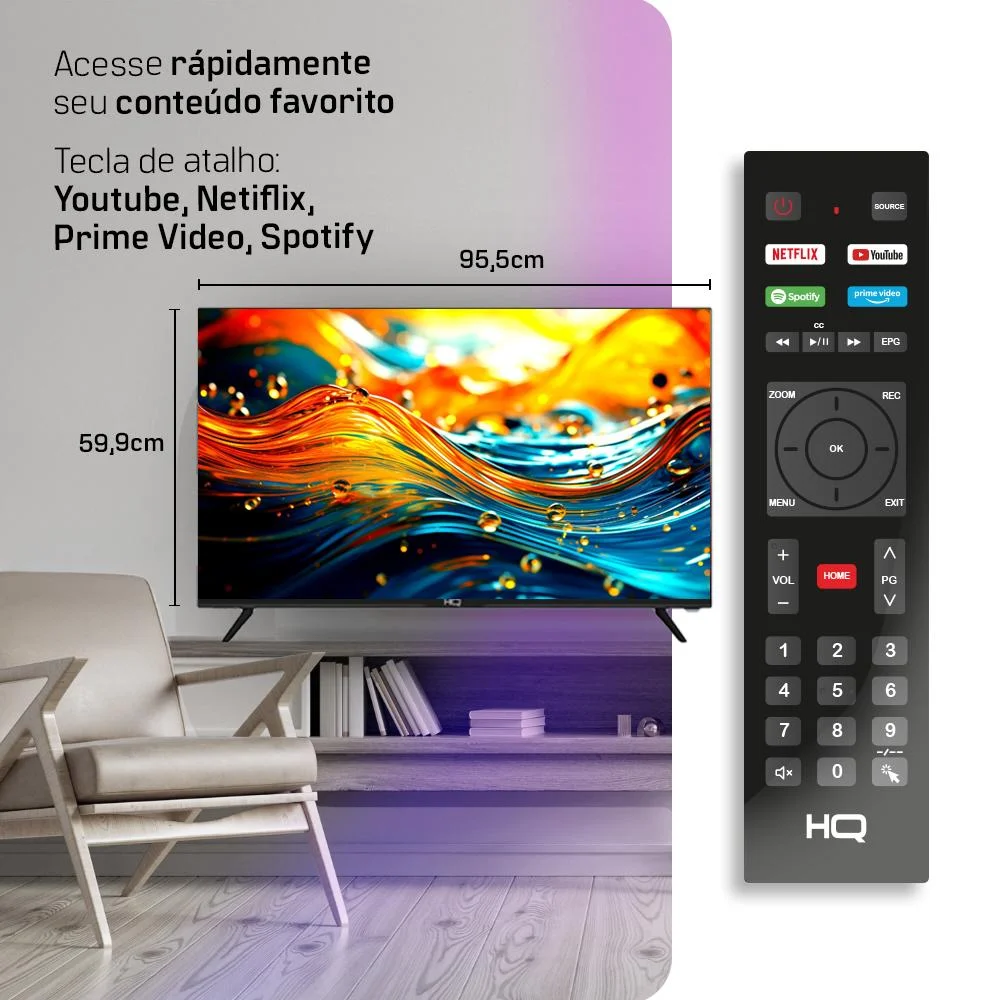 Smart Tv 43 Polegadas Hq Full HD, 3 HDMI, 2 USB, Bluetooth, Wifi, Tela Sem Bordas, Android 12, Design Slim - Hqs43nkhm - view 4