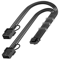 Cabo PCi-e 5.0 12vhpwr 16 Pinos (12+4) Adaptador para 2 X 8 Pinos (6+2) de Gpu Comum, 300mm, Preto, RTX 40, 50+ Series