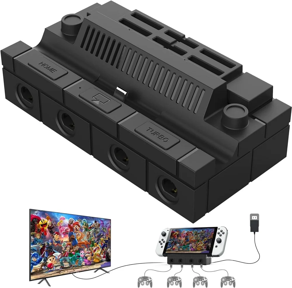 Adaptador Suporte Dock Station Para Nintendo Switch/oLED Usb 3.0 HDMI 4 Entrada De Controle Game Cube Preto